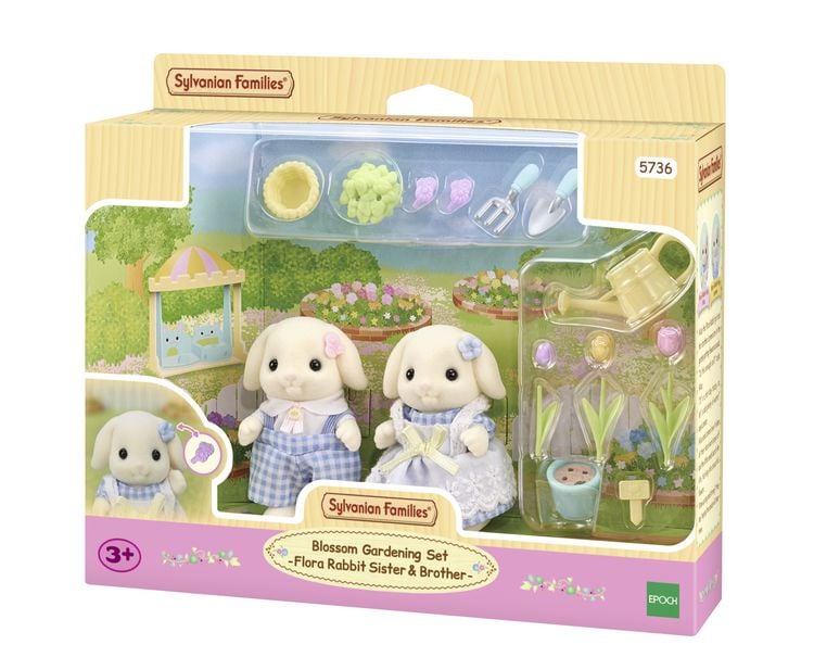 Produktbild: Sylvanian Families 5736 - Blossom Gardening Set, Flora Rabbit Sister & Brother, Blumen- und Garten-Spielset mit Figuren, Spielset