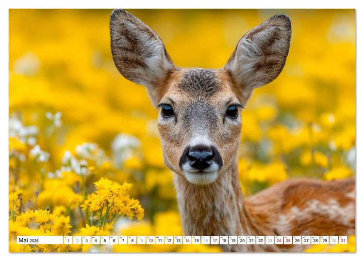 Produktbild: HIRSCHE UND REHE - Ein Jahr in freier Wildbahn (Tischkalender 2026 DIN A5 quer), CALVENDO Monatskalender