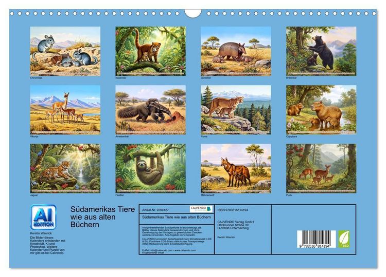 Produktbild: S&uuml;damerikas Tiere wie aus alten B&uuml;chern (Wandkalender 2027 DIN A3 quer), CALVENDO Monatskalender