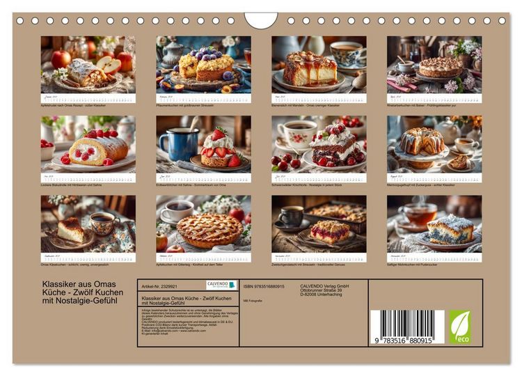 Produktbild: Klassiker aus Omas K&uuml;che - Zw&ouml;lf Kuchen mit Nostalgie-Gef&uuml;hl (Wandkalender 2027 DIN A4 quer), CALVENDO Monatskalender