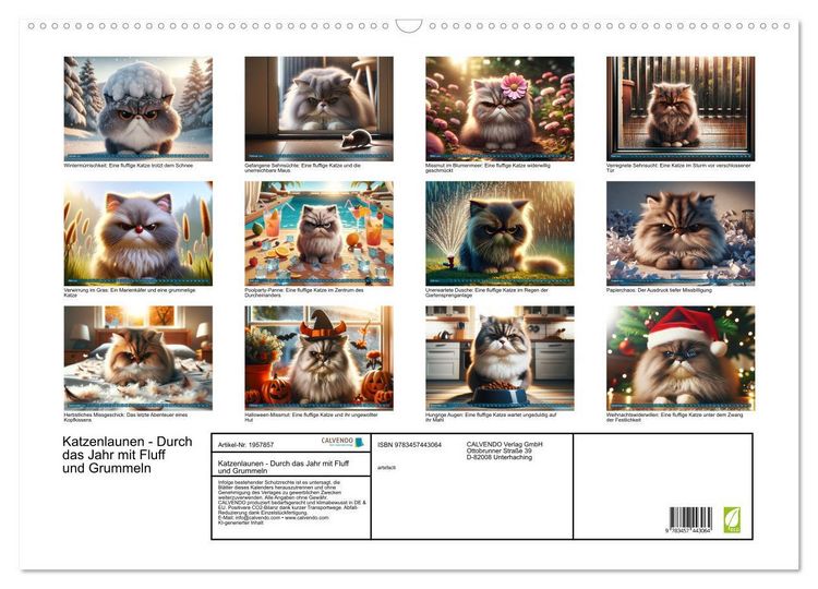 Produktbild: Katzenlaunen - Durch das Jahr mit Fluff und Grummeln (Wandkalender 2026 DIN A2 quer), CALVENDO Monatskalender