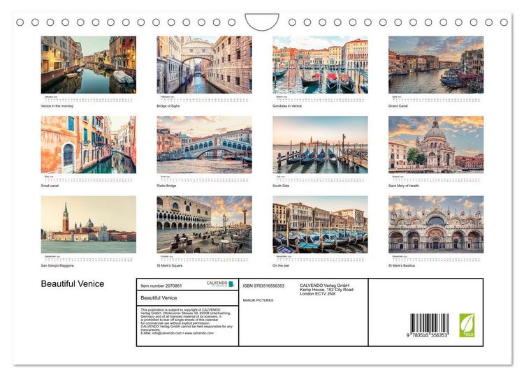 Produktbild: Beautiful Venice (Wall Calendar 2026 DIN A4 landscape), CALVENDO 12 Month Wall Calendar
