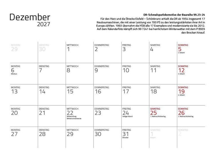 Produktbild: Dampfloks in Farbe 2027 Eintragkalender