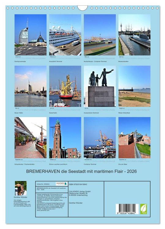 Produktbild: BREMERHAVEN die Seestadt mit maritimen Flair - 2026 (Wandkalender 2026 DIN A3 hoch), CALVENDO Monatskalender