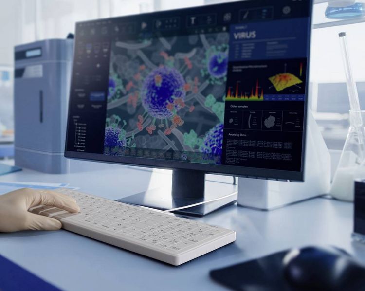 Produktbild: Renkforce RF-WPIK-500 USB Hygiene-Tastatur Deutsch, QWERTZ Wei&szlig; Silikonmembran, IP65, Maustasten, Abnehmbares Kabel, Ger&auml;uscharme Tasten