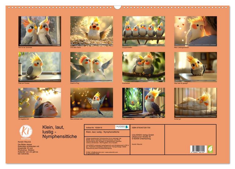 Produktbild: Klein, laut, lustig - Nymphensittiche (Wandkalender 2026 DIN A2 quer), CALVENDO Monatskalender