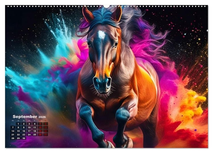 Produktbild: Pferde im Farbenrausch (Wandkalender 2026 DIN A2 quer), CALVENDO Monatskalender