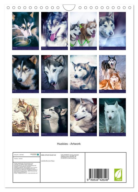 Produktbild: Huskies - Artwork (Wandkalender 2026 DIN A4 hoch), CALVENDO Monatskalender