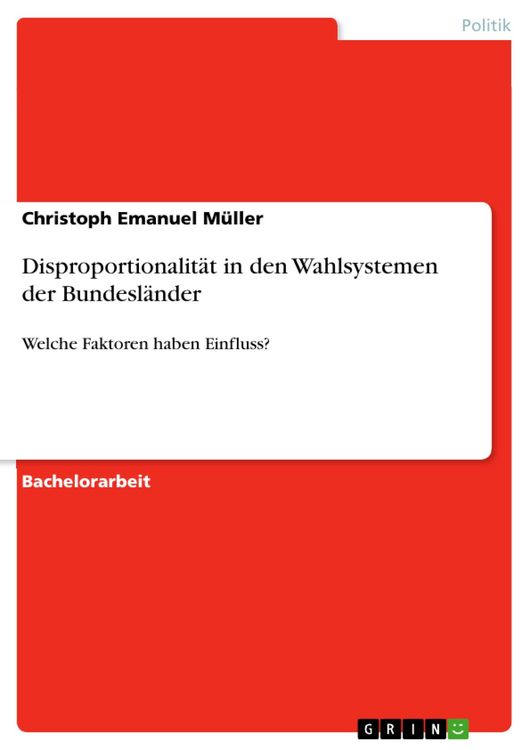 Produktbild: Disproportionalit&auml;t in den Wahlsystemen der Bundesl&auml;nder