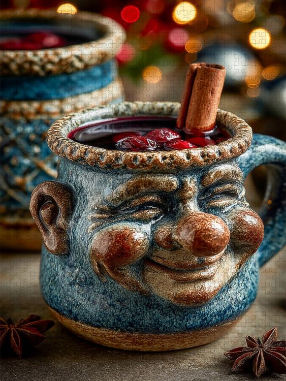 Produktbild: CALVENDO Puzzle Beschwipste Weihnachtstasse mit Gl&uuml;hwein - Lustiges Wintermotiv | 1000 Teile Lege-Gr&ouml;&szlig;e 64x48cm Foto-Puzzle f&uuml;r gl&uuml;ckliche Stunden
