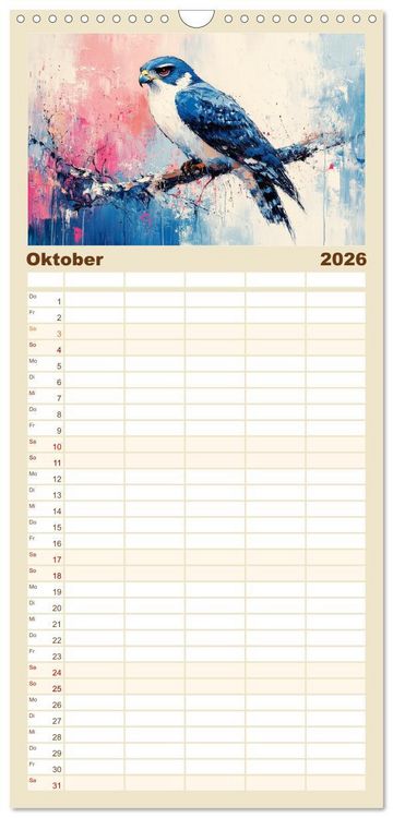 Produktbild: Familienplaner 2026 - Greifv&ouml;gel. Majest&auml;tische Luftakrobaten in &Ouml;loptik mit 5 Spalten (Wandkalender, 21 x 45 cm) CALVENDO