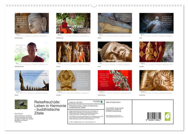 Produktbild: Reisefreu(n)de: Leben in Harmonie - buddhistische Zitate (hochwertiger Premium Wandkalender 2027 DIN A2 quer), Kunstdruck in Hochglanz