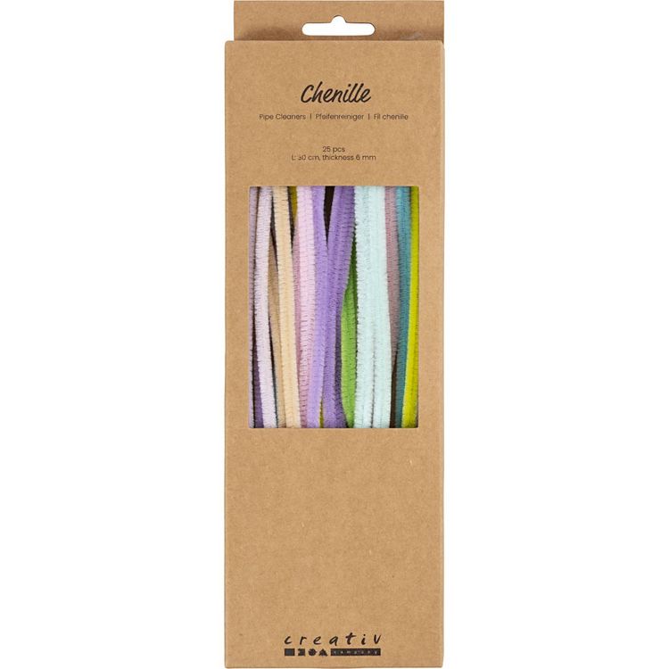Produktbild: Creativ Company Chenilledraht, L 30 cm, Dicke 6 mm, Pastellfarben, 25 Stk sortiert