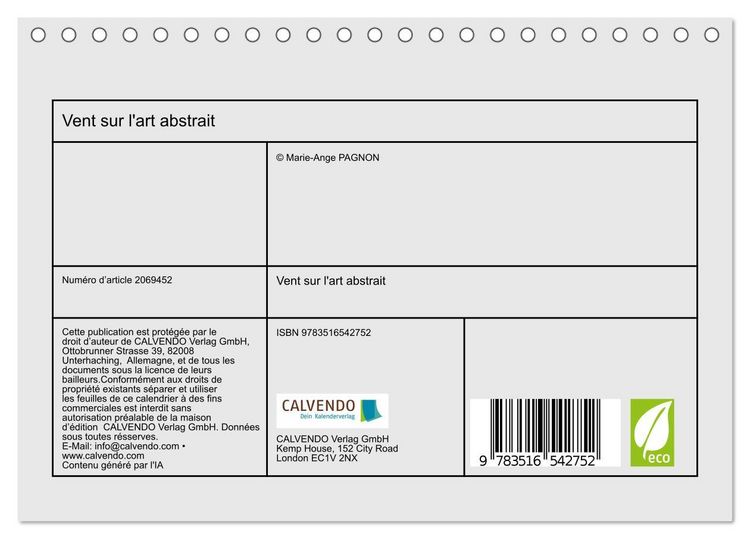 Produktbild: Vent sur l'art abstrait (Calendrier de bureau 2026 DIN A5 vertical), CALVENDO calendrier mensuel