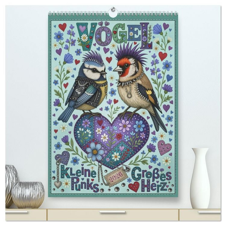 Produktbild: V&ouml;gel. Kleine Punks. Gro&szlig;es Herz. (hochwertiger Premium Wandkalender 2026 DIN A2 hoch), Kunstdruck in Hochglanz