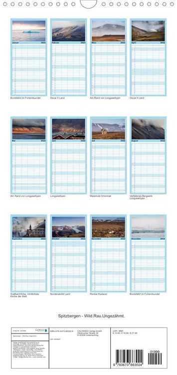 Produktbild: Familienplaner Spitzbergen - Wild.Rau.Ungez&auml;hmt. (Wandkalender 2022 , 21 cm x 45 cm, hoch)