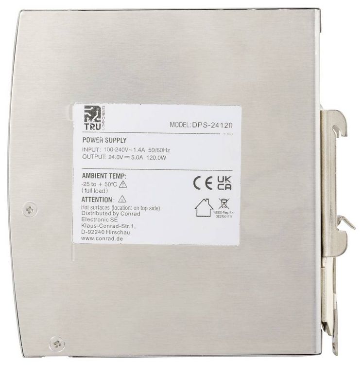 Produktbild: TRU COMPONENTS TC-10580796 Hutschienen-Netzteil (DIN-Rail) 24 V/DC 5 A 120 W Anzahl Ausg&auml;nge:1 x Inhalt 1 St.