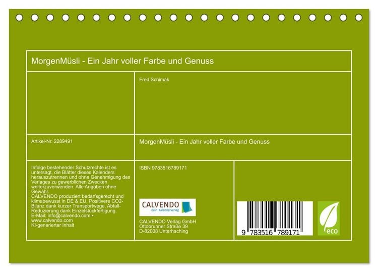 Produktbild: MorgenM&uuml;sli - Ein Jahr voller Farbe und Genuss (Tischkalender 2027 DIN A5 quer), CALVENDO Monatskalender