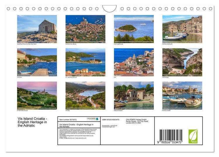 Produktbild: Vis Island Croatia - English Heritage in the Adriatic (Wall Calendar 2026 DIN A4 landscape), CALVENDO 12 Month Wall Calendar
