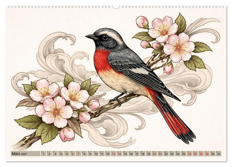 Produktbild: Naturwunder Japan: Faszinierende Vogelarten in traditioneller Kunst (hochwertiger Premium Wandkalender 2027 DIN A2 quer), Kunstdruck in Hochglanz