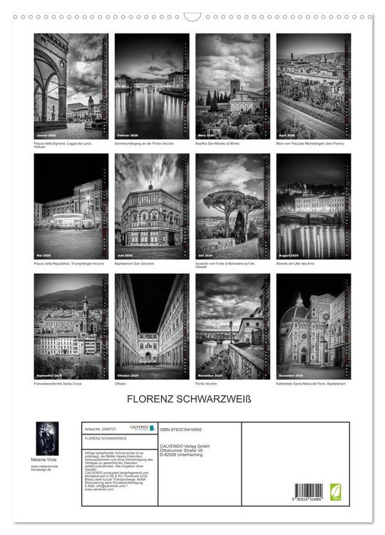 Produktbild: FLORENZ SCHWARZWEI&szlig; (Wandkalender 2026 DIN A2 hoch), CALVENDO Monatskalender