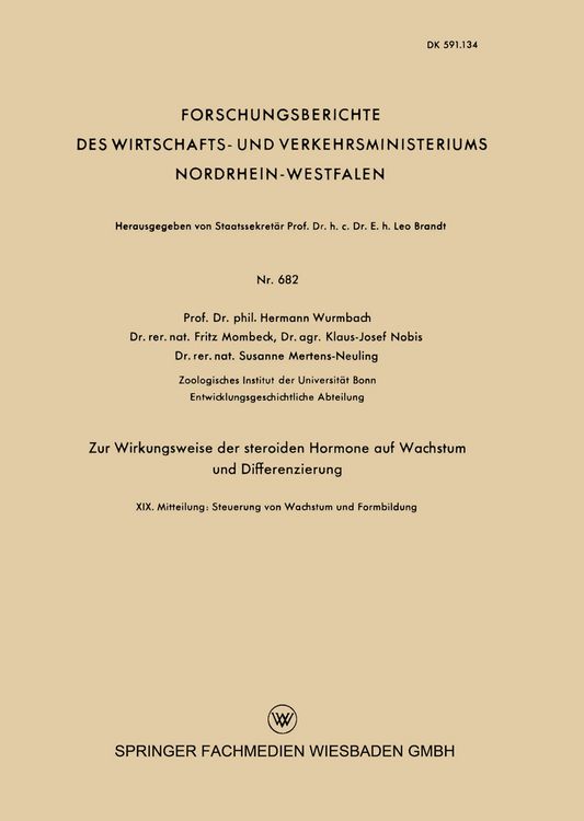 Produktbild: Zur Wirkungsweise der steroiden Hormone auf Wachstum und Differenzierung