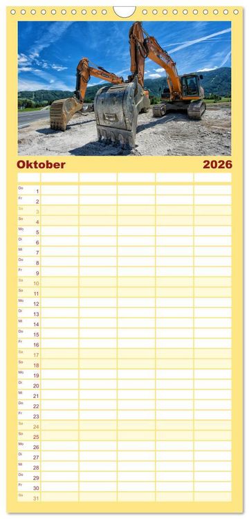 Produktbild: Familienplaner 2026 - Baumaschinen - Maschinen auf der Baustelle mit 5 Spalten (Wandkalender, 21 x 45 cm) CALVENDO