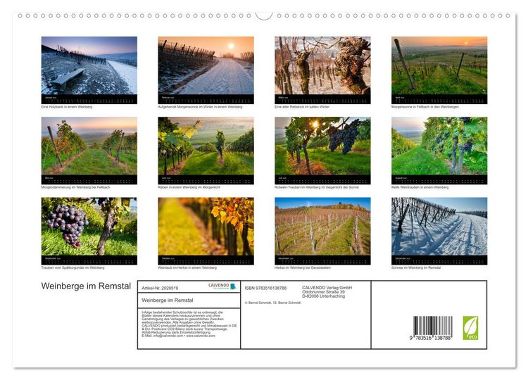 Produktbild: Weinberge im Remstal (hochwertiger Premium Wandkalender 2026 DIN A2 quer), Kunstdruck in Hochglanz