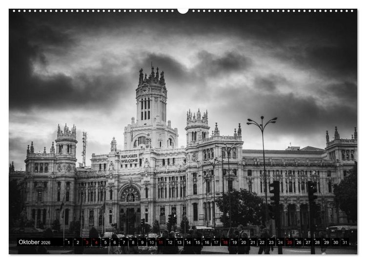 Produktbild: Madrid - Schwarz-Wei&szlig; Impressionen (Wandkalender 2026 DIN A2 quer), CALVENDO Monatskalender