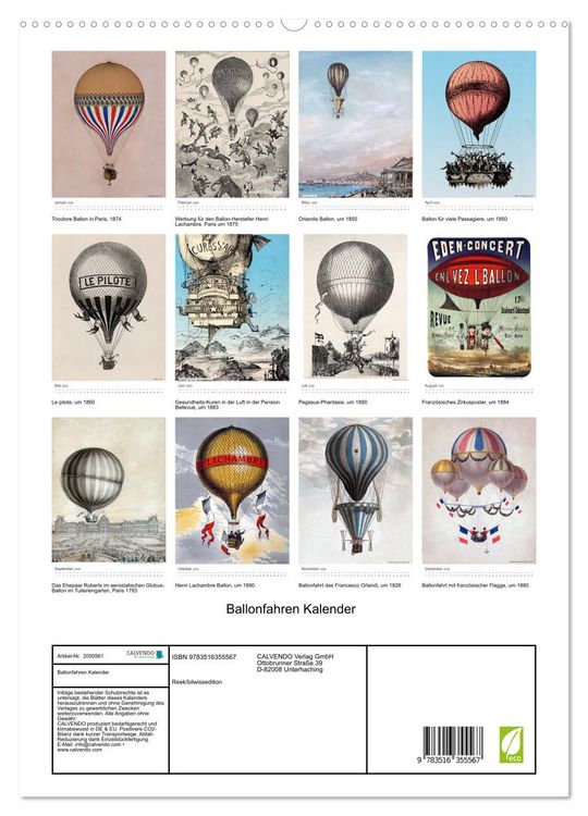 Produktbild: Ballonfahren Kalender (Wandkalender 2026 DIN A2 hoch), CALVENDO Monatskalender