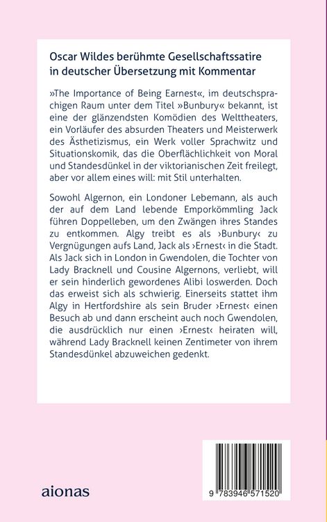 Produktbild: Bunbury oder The Importance of Being Earnest: deutsche Textausgabe mit Kommentar