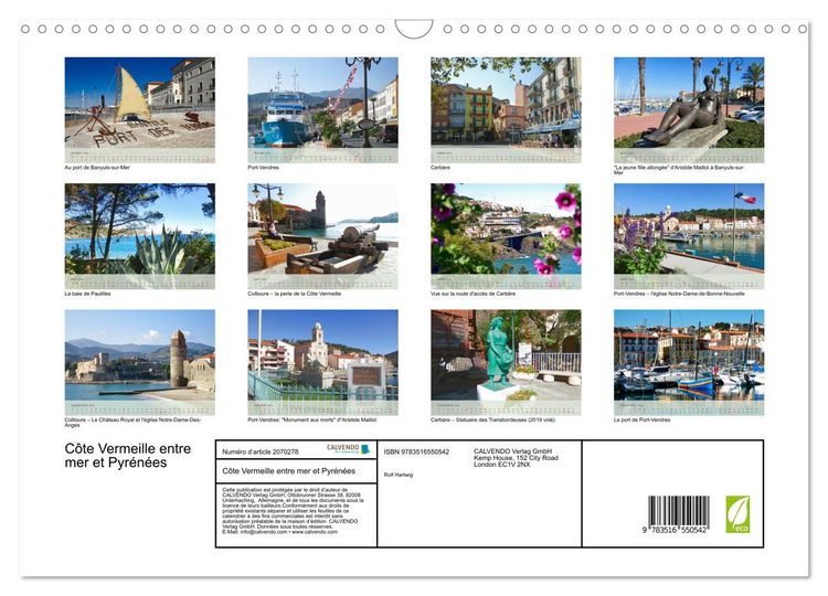 Produktbild: C&ocirc;te Vermeille entre mer et Pyr&eacute;n&eacute;es (Calendrier mural 2026 DIN A3 vertical), CALVENDO calendrier mensuel
