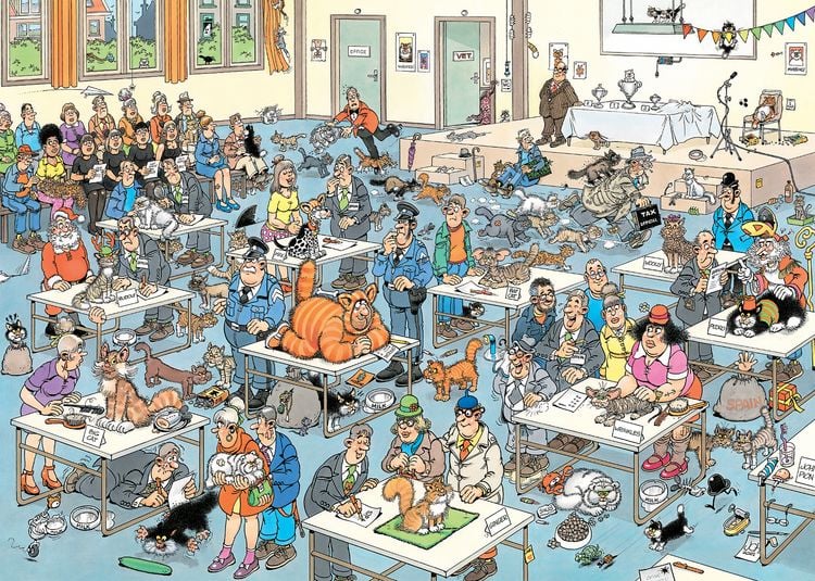Produktbild: Jumbo 1110100619 - Jan van Haasteren, Die Katzenshow, Comic-Puzzle, 1000 Teil