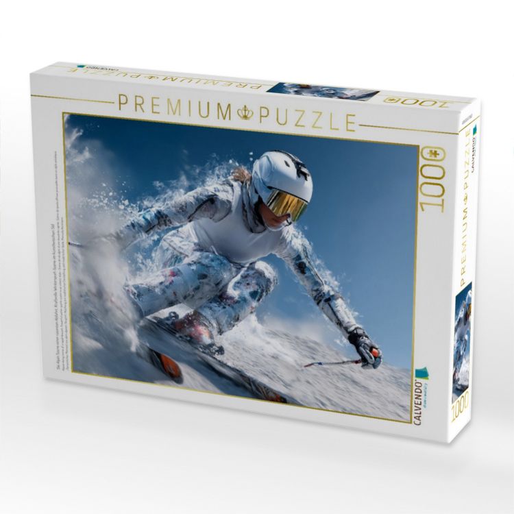 Produktbild: CALVENDO Puzzle Ski Alpin Szene einer rasanten Abfahrt. Kraftvolle Wintersport-Szene im k&uuml;nstlerischen Stil | 1000 Teile Lege-Gr&ouml;&szlig;e 64x48cm Foto-Puzzl