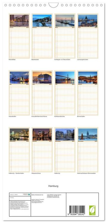Produktbild: Familienplaner 2027 - Hamburg mit 5 Spalten (Wandkalender, 21 x 45 cm) CALVENDO