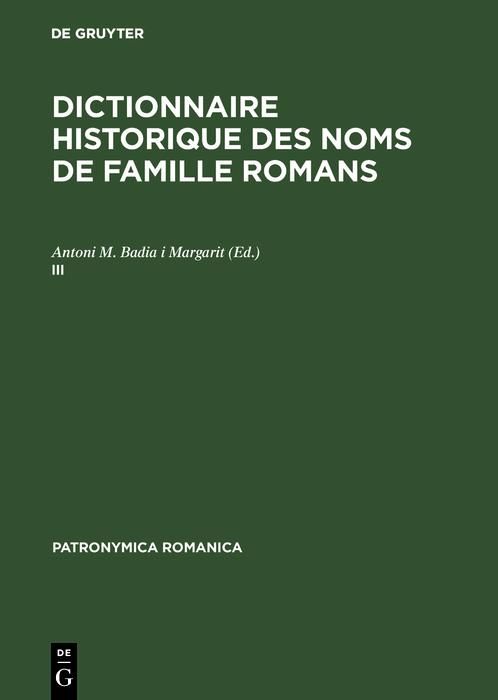 Produktbild: Dictionnaire historique des noms de famille romans (III)