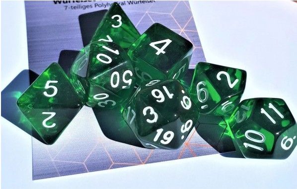 Produktbild: Pegasus DIC09131 - W&uuml;rfelset, RPG W&uuml;rfel, 7-teilig, transparent darkgreen