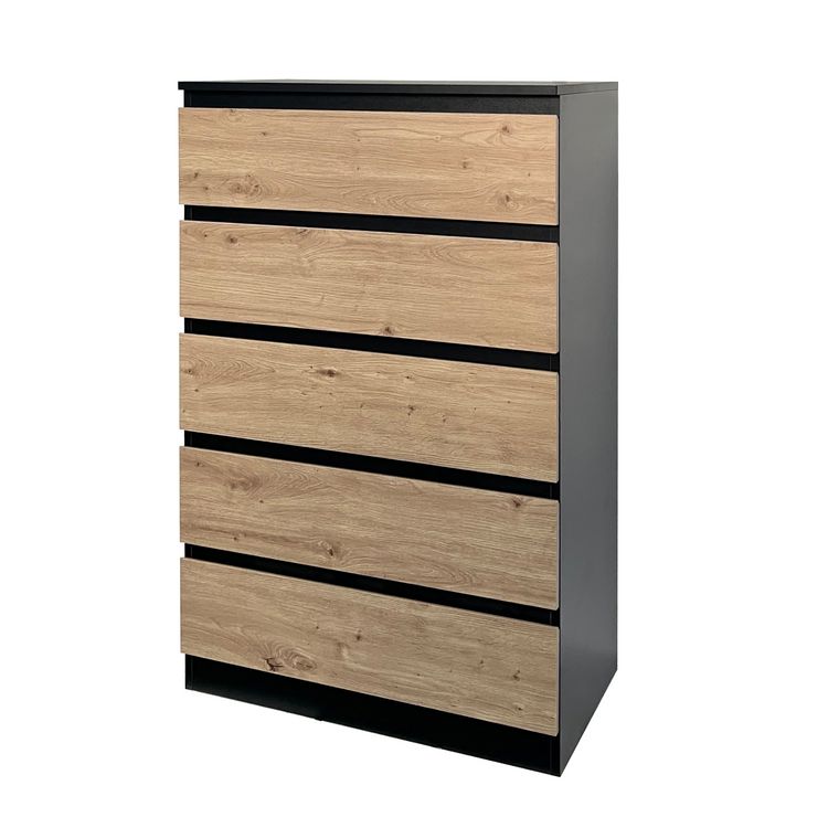 Produktbild: HTI-Living Kommode mit 5 grifflosen Schubladen Thekla Schwarz-Artisaneiche Sideboard