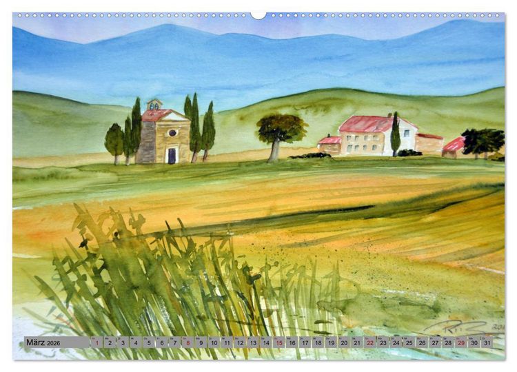 Produktbild: Toskana Aquarelle (hochwertiger Premium Wandkalender 2026 DIN A2 quer), Kunstdruck in Hochglanz