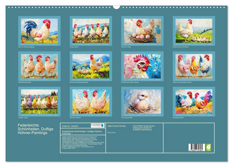 Produktbild: Federleichte Sch&ouml;nheiten. Duftige H&uuml;hner-Paintings (Wandkalender 2026 DIN A2 quer), CALVENDO Monatskalender