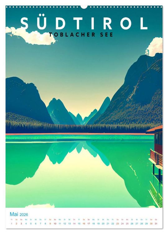 Produktbild: S&uuml;dtirol - Old School Poster Style (hochwertiger Premium Wandkalender 2026 DIN A2 hoch), Kunstdruck in Hochglanz