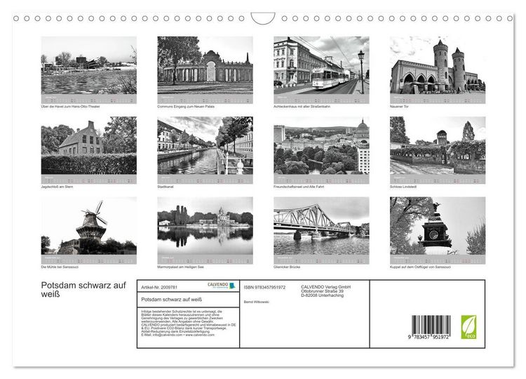 Produktbild: Potsdam schwarz auf wei&szlig; (Wandkalender 2026 DIN A3 quer), CALVENDO Monatskalender