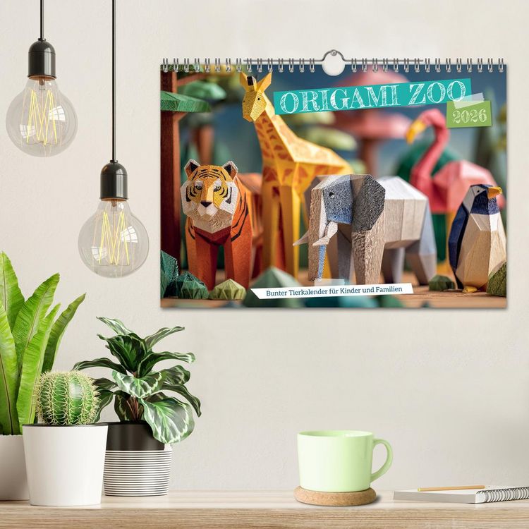 Produktbild: Origami Zoo - Bunter Tierkalender f&uuml;r Kinder und Familien (Wandkalender 2026 DIN A4 quer), CALVENDO Monatskalender