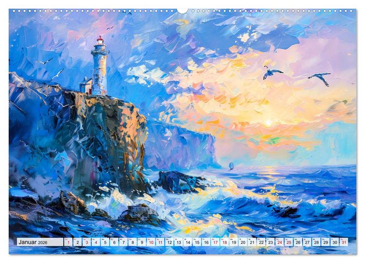 Produktbild: Ein Tag am Meer - Durch die Augen der Impressionisten (hochwertiger Premium Wandkalender 2026 DIN A2 quer), Kunstdruck in Hochglanz