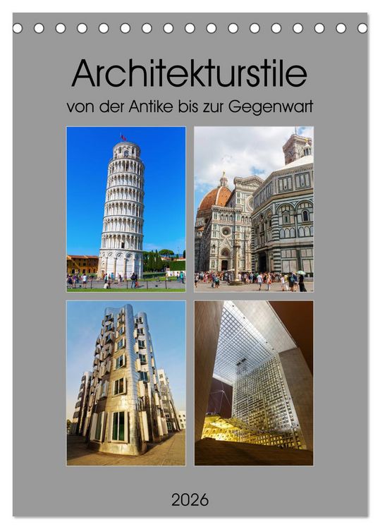 Produktbild: Architekturstile von der Antike bis zur Gegenwart (Tischkalender 2026 DIN A5 hoch), CALVENDO Monatskalender