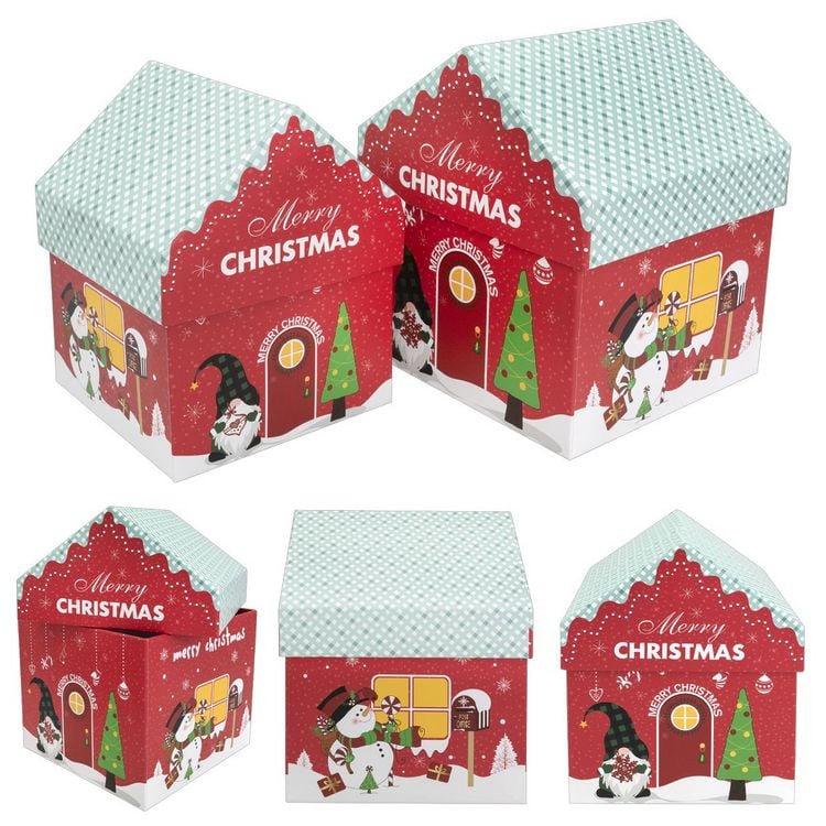 Idena Geschenkboxen Weihnachten Häuschen Christmas M: 14,8x18x14,8cm, S: 12x16x12cm 2 Stück kaufen