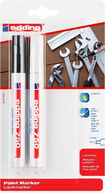 Produktbild: Edding 750 Paint Marker 4-750-2-3999 Lackmarker Schwarz, Wei&szlig; 2 mm, 4mm