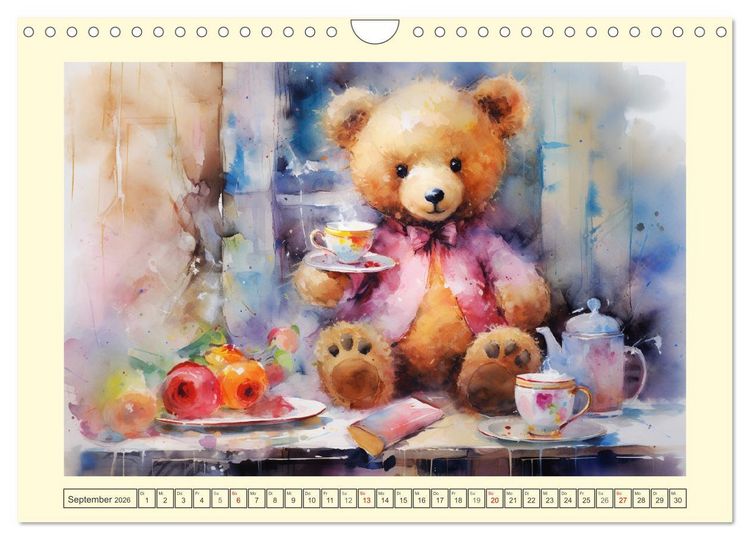 Produktbild: Teddyb&auml;r Romantik. Vertr&auml;umte Aquarelle von lieblichen B&auml;ren (Wandkalender 2026 DIN A4 quer), CALVENDO Monatskalender