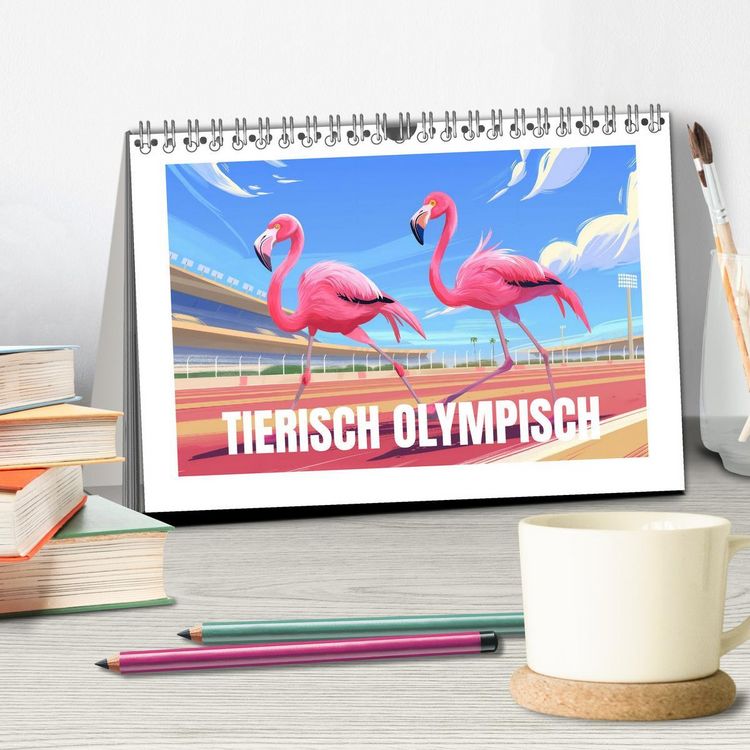 Produktbild: Tierische Olympioniken &ndash; Ein farbenfroher KI-Kalender (Tischkalender 2026 DIN A5 quer), CALVENDO Monatskalender