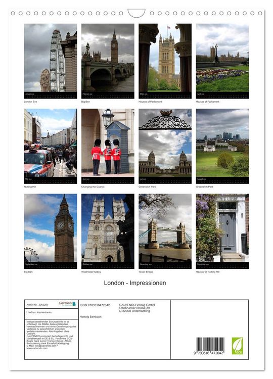 Produktbild: London - Impressionen (Wandkalender 2026 DIN A3 hoch), CALVENDO Monatskalender